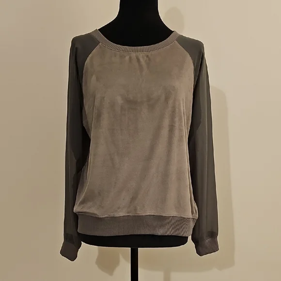 Neiman Marcus Dressy Grey Raglan Top With Long Sheer Sleeves - Picture 1 of 8